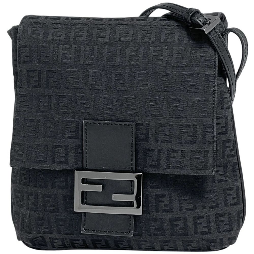 Fendi Zucchino Shoulder Bag Canvas Black